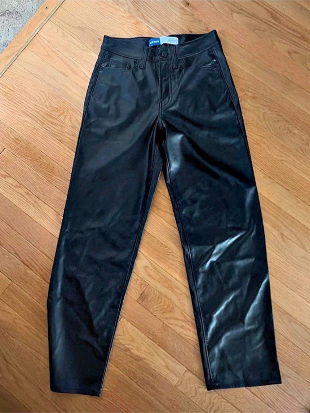 Old Navy High-Rise OG Loose Faux Leather Black Straight Leg Pants Like New